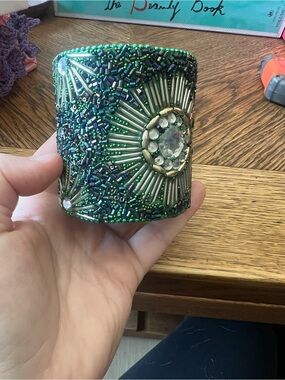 Hand-Beaded Green Decorative Votive Holder by